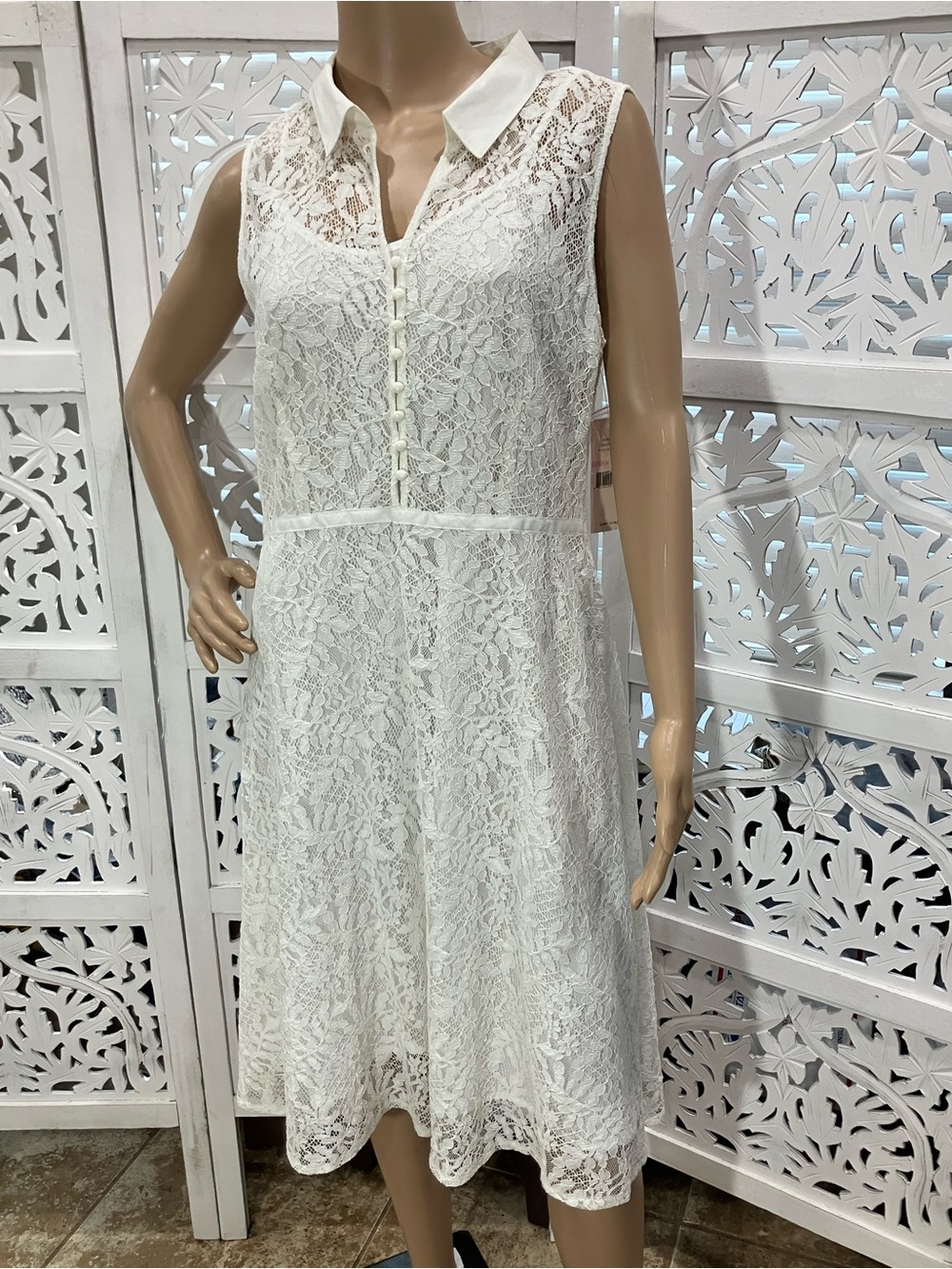 NWT Nanette Lapore White Lace Lined Sleeveless Collared Dress